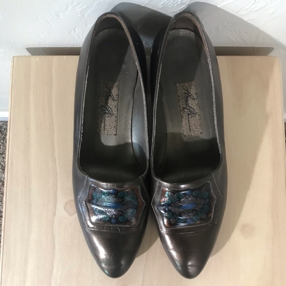 Vintage Brown Metallic Statement Block Heel 6.5 - Picture 7 of 8